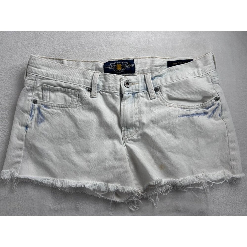 Lucky Brand Womens White Denim Frayed Hem Cut Off Jean Shorts Size 6 / 28 Casual